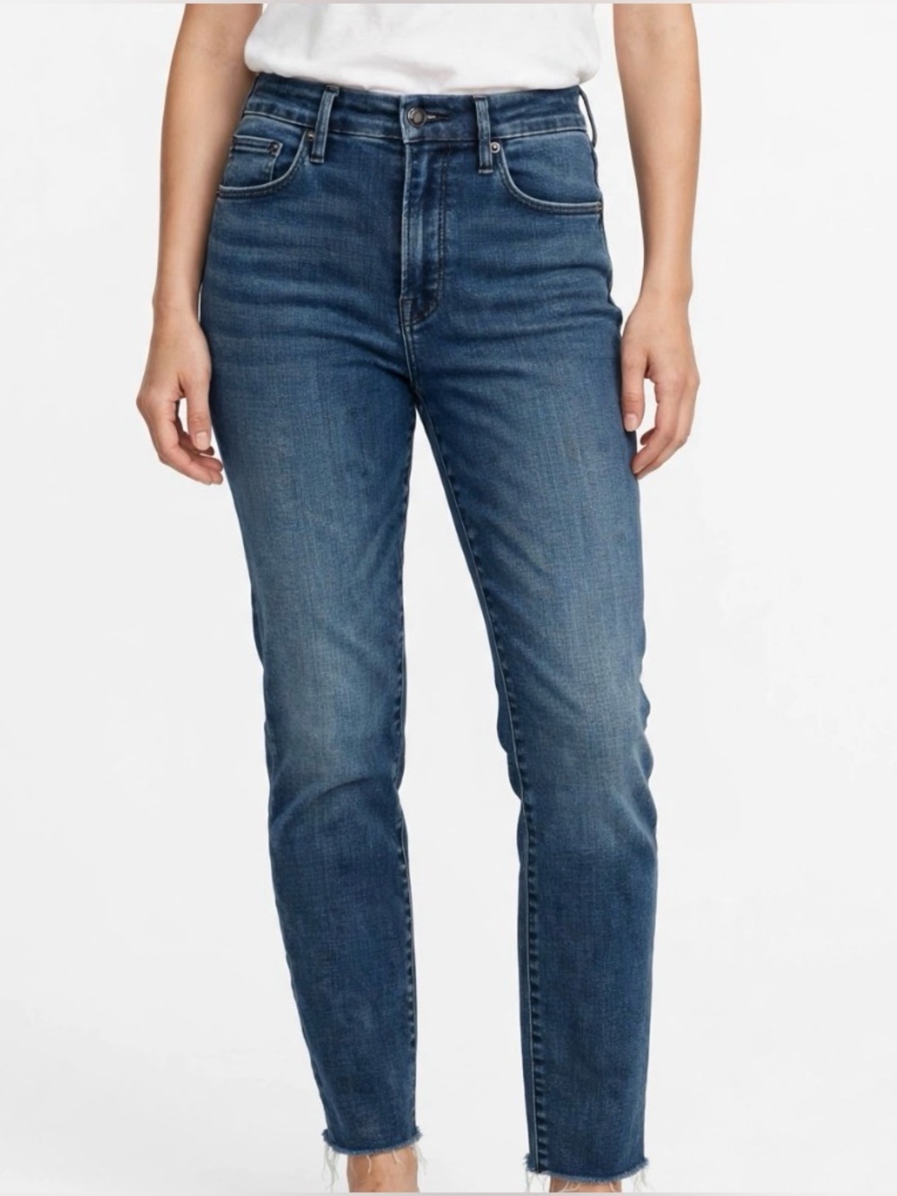 Good American Good Waist Crop Raw Hem Gently Worn